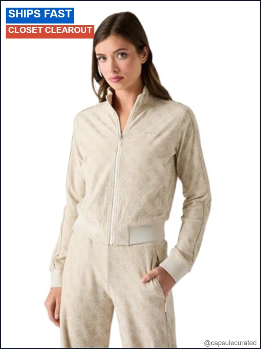 Recycled Jacquard Knit High Neck Full Zip Sweatshirt Regular Fit